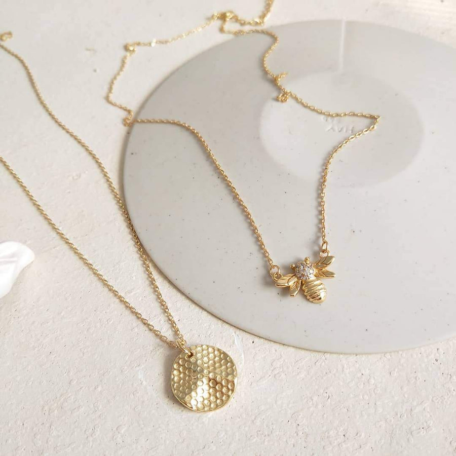 Honeycomb Gold Coin Pendant Necklace