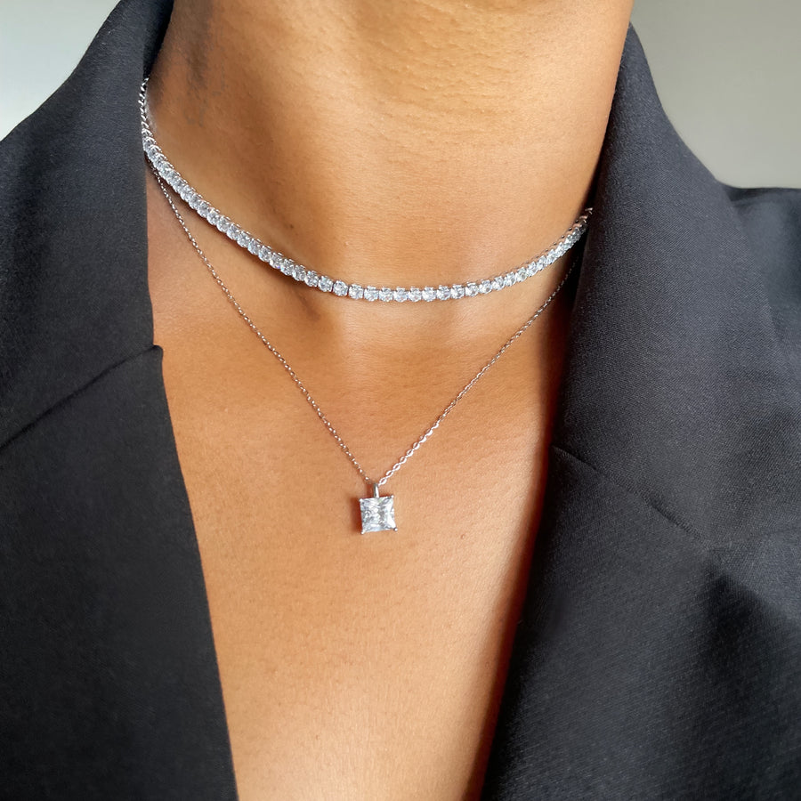 Water Resistant Crystal Y- Lariat Drop Tennis Chain Necklace silver –  ADORNIA
