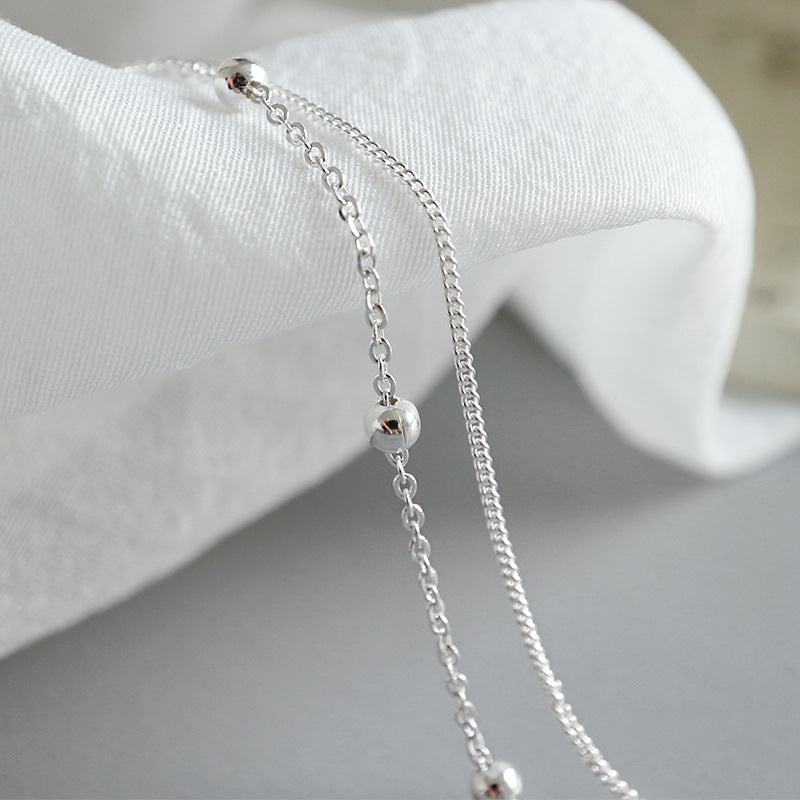 Sterling Silver Double Layer Beaded Anklet