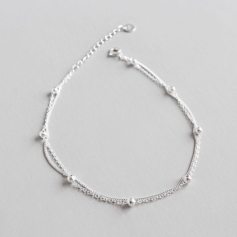 Sterling Silver Double Layer Beaded Anklet
