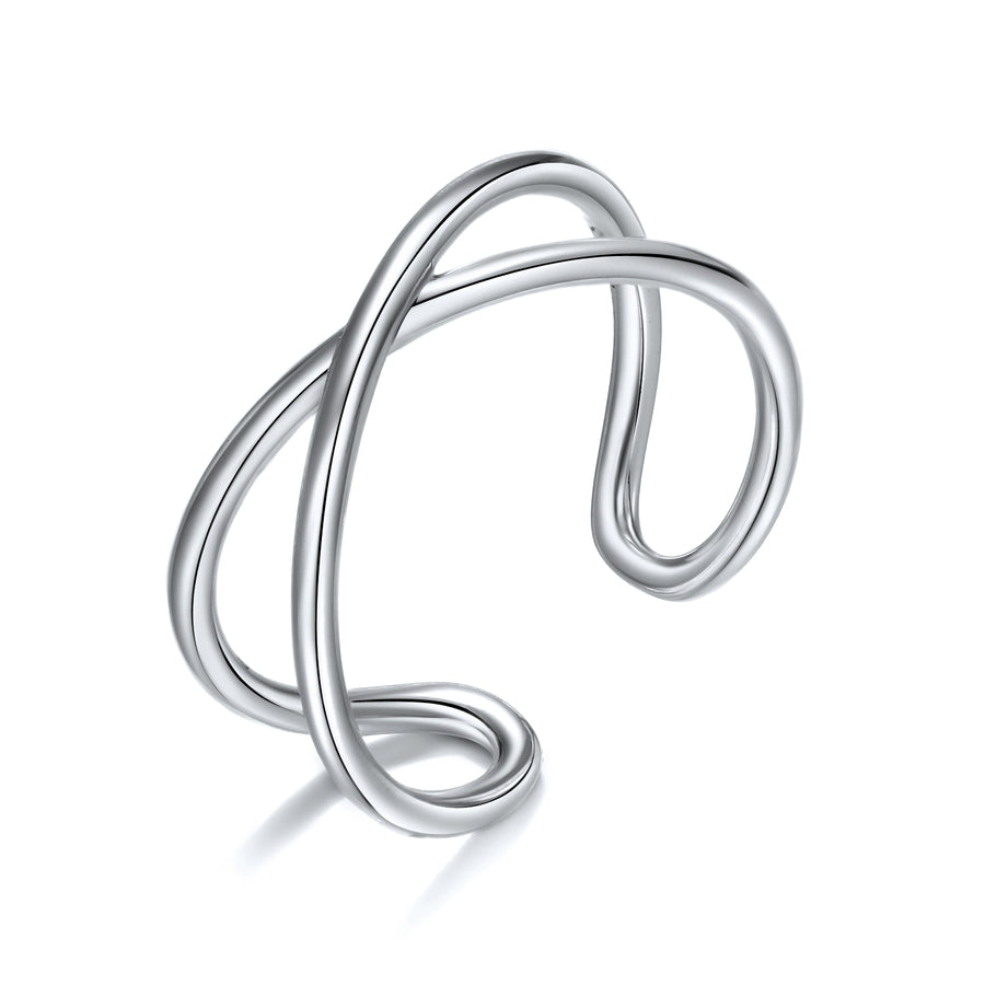 Estee Lane Adjustable Silver Crossover Ring